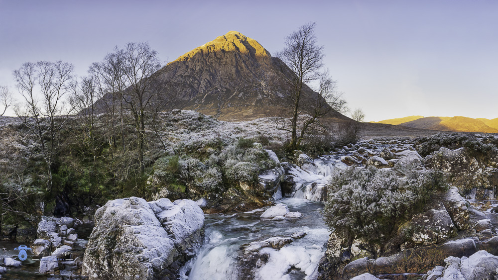 16 x 9 vista, Buchaille-etive-mor, Frozen, Glencoe, Landscape, river-coupall, Scotland, scottish-highlands, sunrise, tony-tomlinson-photography, winter