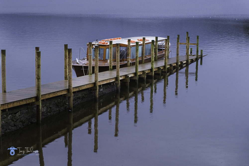 blue-hour, cumbria, Derwentwater, jetty, keswick, Landscape, launch, rain, tony-tomlinson-photography